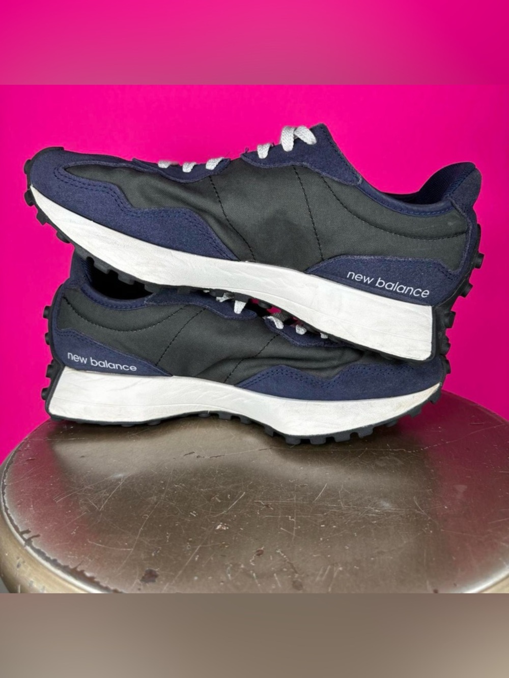 New Balance 327 Eclipse First Light Navy Blue Suede Black Nylon Sneaker US 7 - Picture 6 of 9